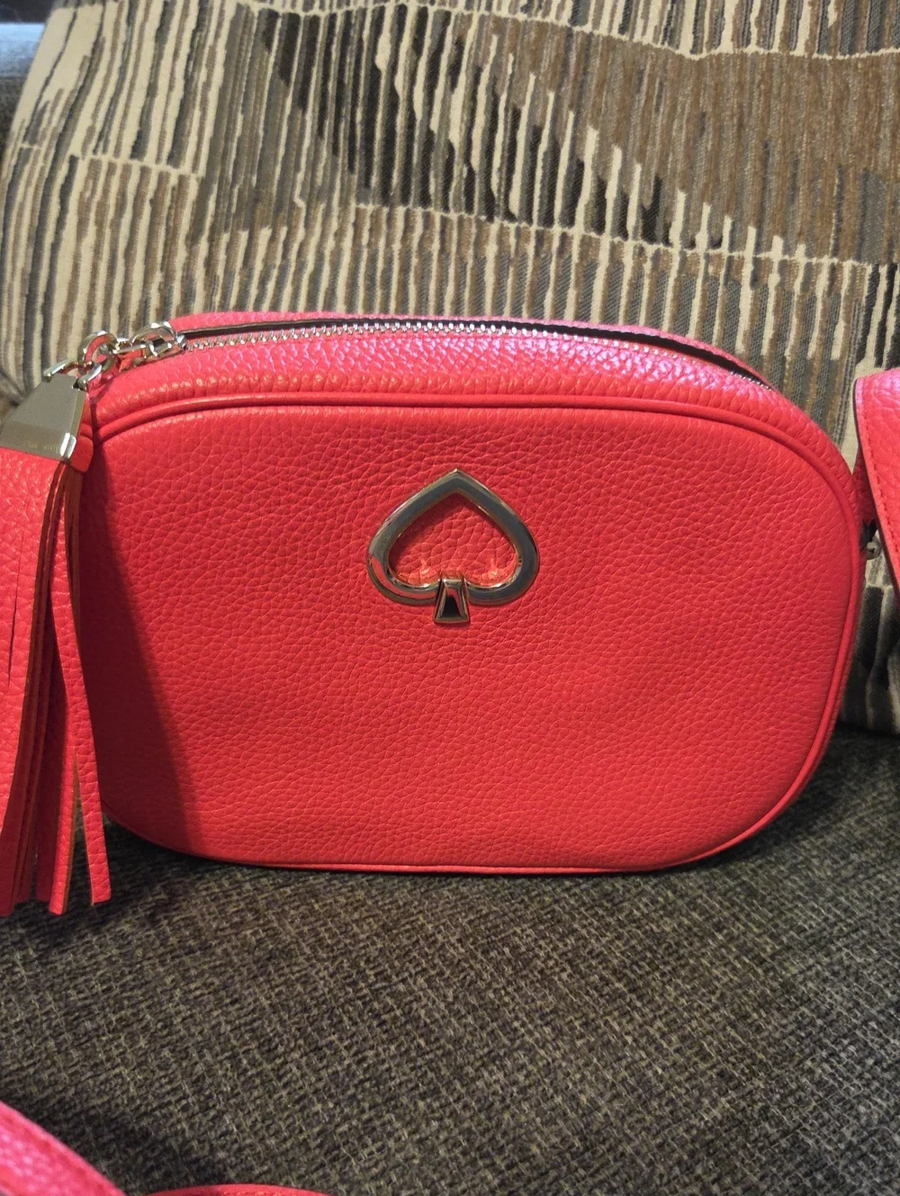 kate spade Pebbled Leather Coral Red Crossbody Camera Bag